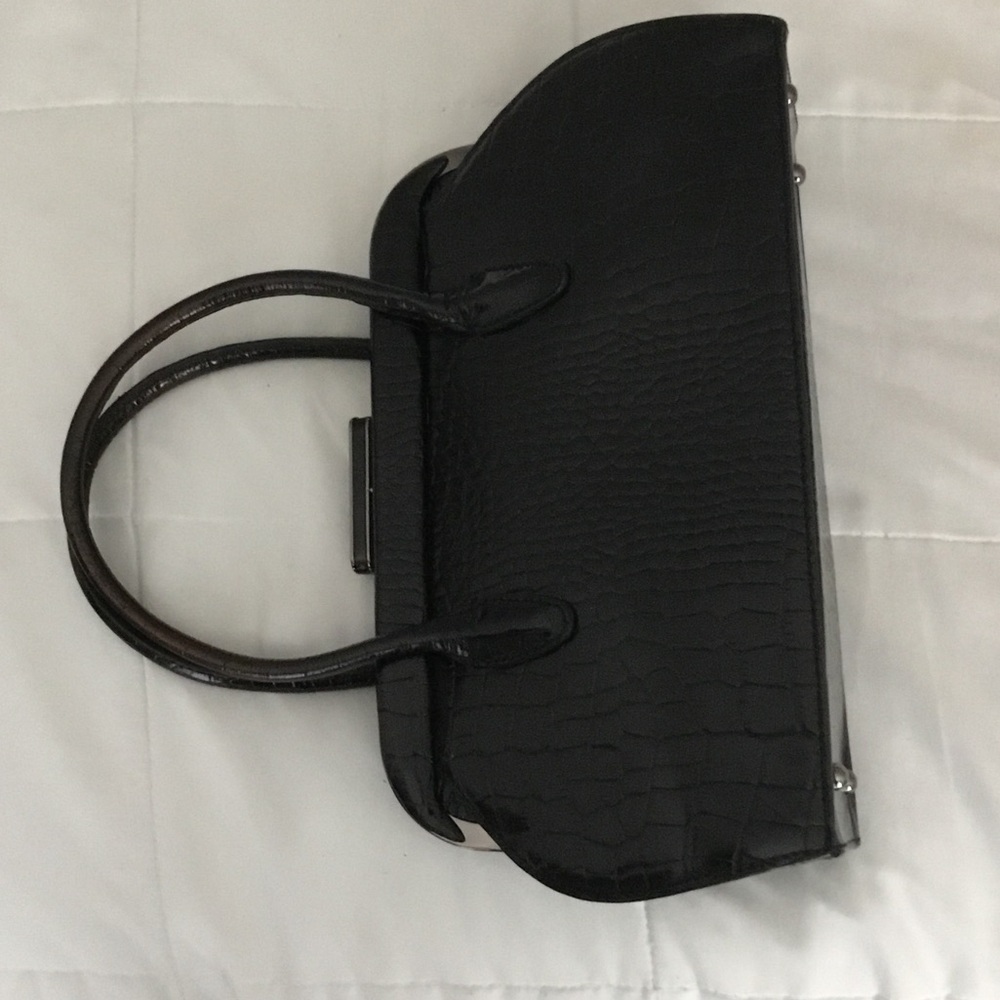 ANTONIO MELANI Black Croc-Embossed Double-Handle Satchel